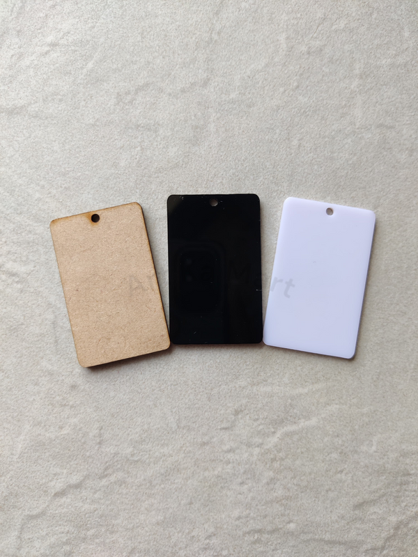 1.25" BY 2" RECTANGLE KEYCHAIN (2PCS SET) MDF, WHITE ACRYLIC, BLACK ACRYLIC