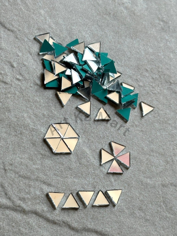 REGULAR TRIANGLE SHAPE SILVER CRAFT MIRROR - CIRCLE SILVER GLASS MIRROR - ART KA MART