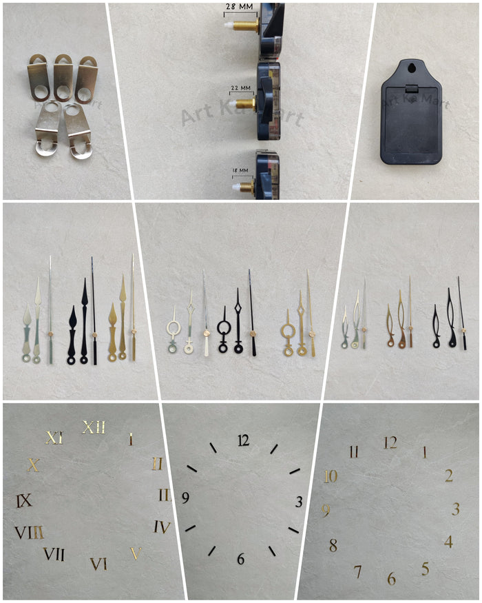 CLOCK NUMBERS, NEEDLES AND TOOLS