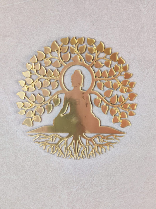 BUDDHA WITH TREE - GOLD ACRYLIC CUTOUT -ART KA MART